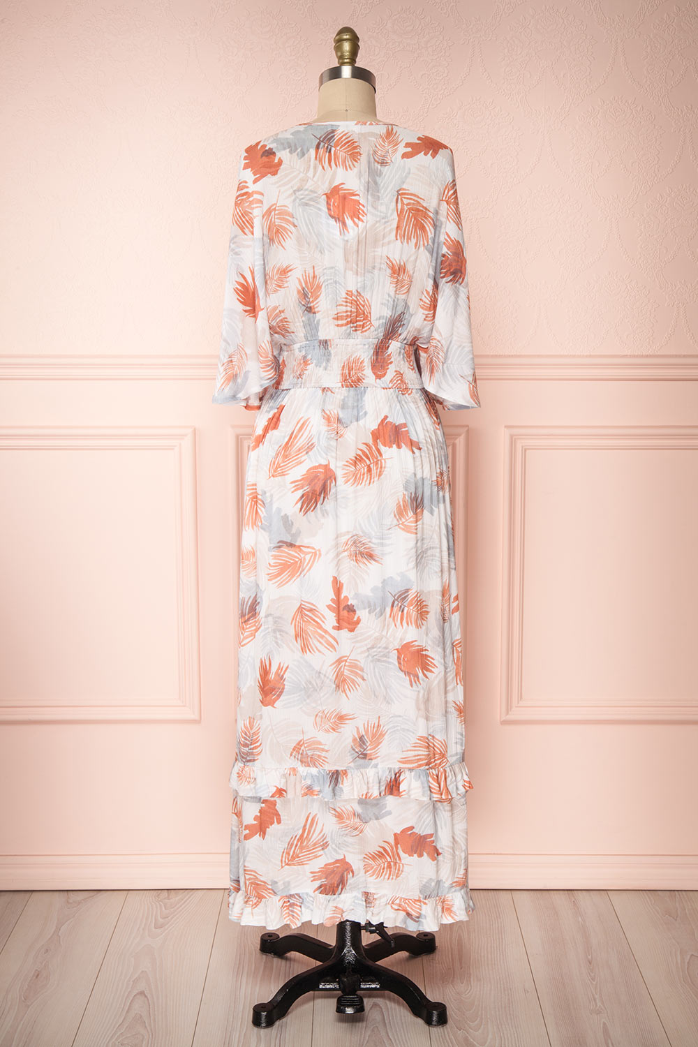 Klavdiya Colourful Tropical Leaves Pattern Maxi Dress | BACK VIEW | Boutique 1861