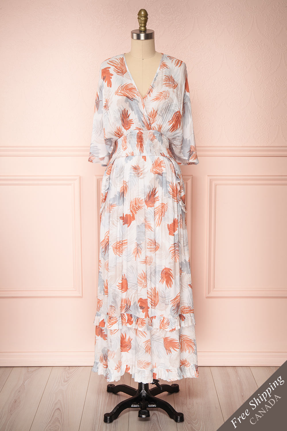 Klavdiya Colourful Tropical Leaves Pattern Maxi Dress | FRONT VIEW | Boutique 1861