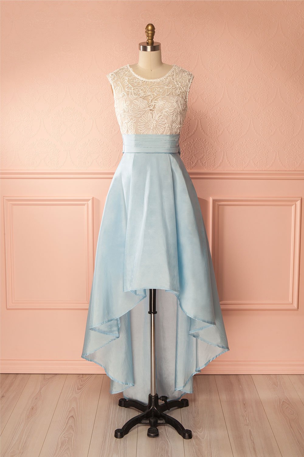 Kohana Blue & White Embroidered High-Low Gown | Boutique 1861