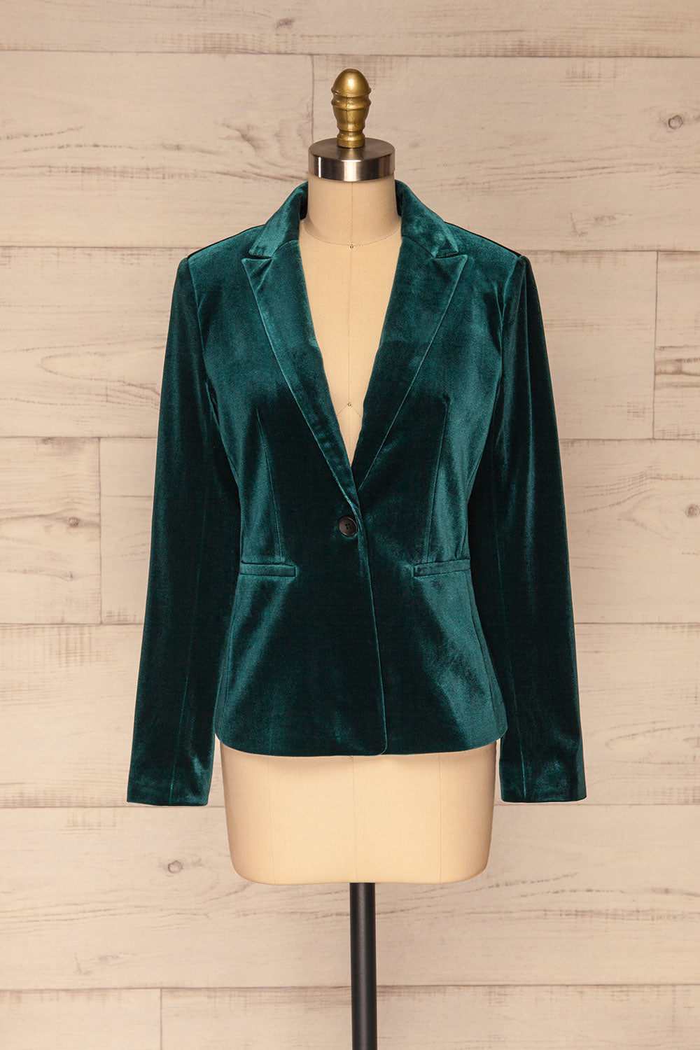 Kolding Teal Velvet Tailored Blazer | La petite garçonne front view
