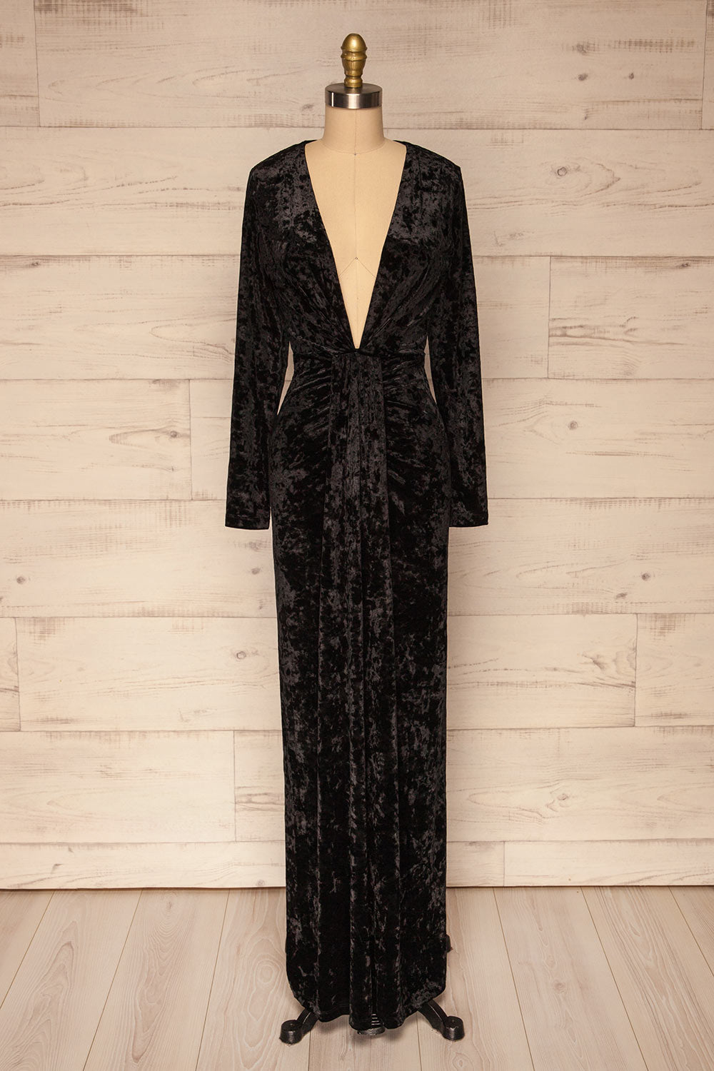 Korfantow Black Velvet Maxi Dress | La petite garçonne front view
