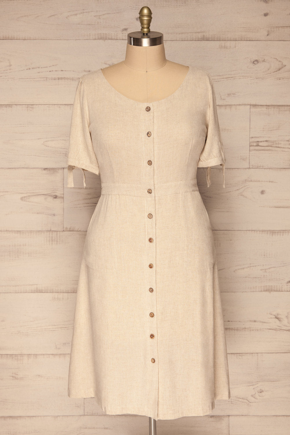 Korkula Beige Linen Buttoned Plus Size Dress | La petite garçonne fabric