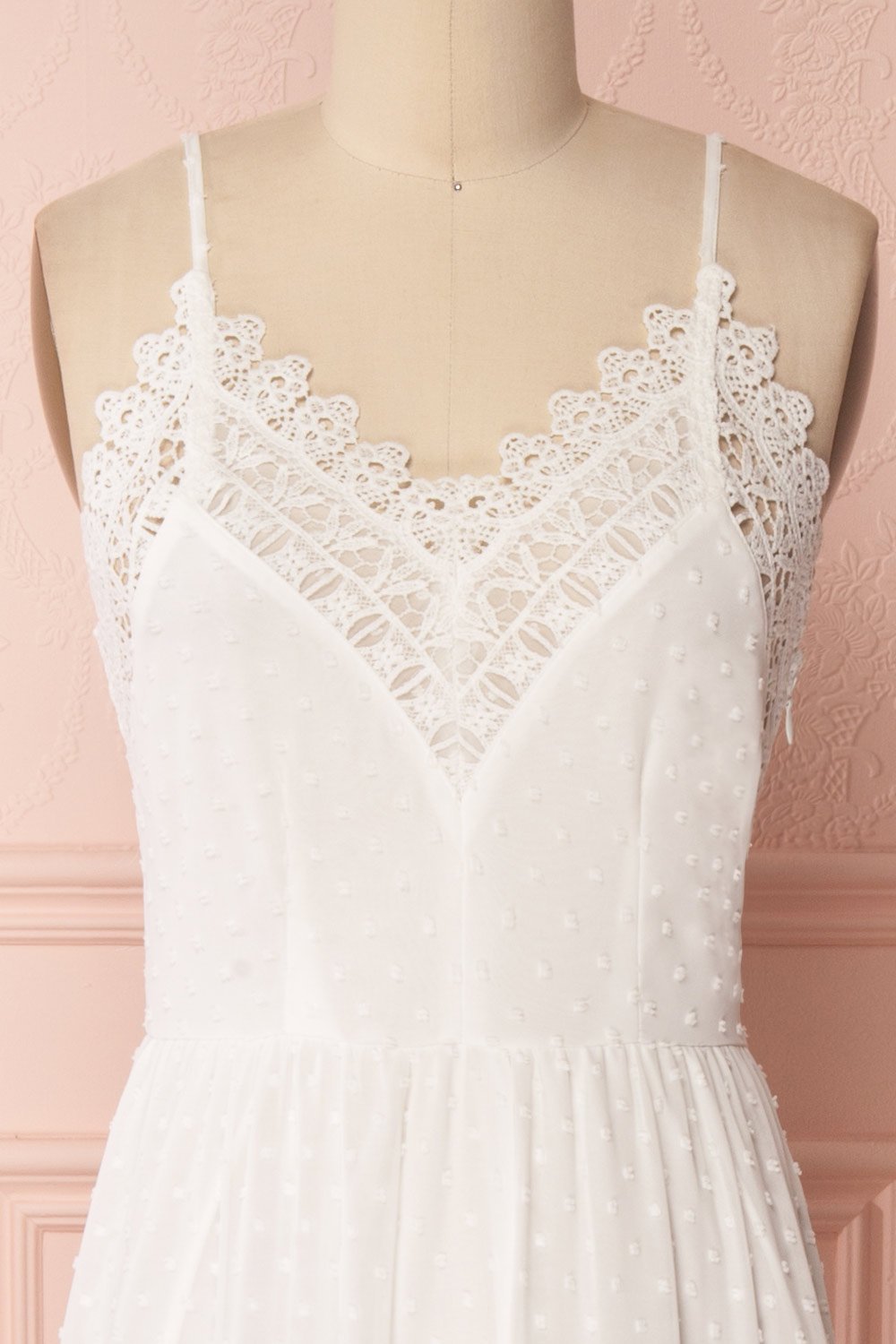 Kornelia White Lace & Plumetis Layered Dress front close-up | Boudoir 1861