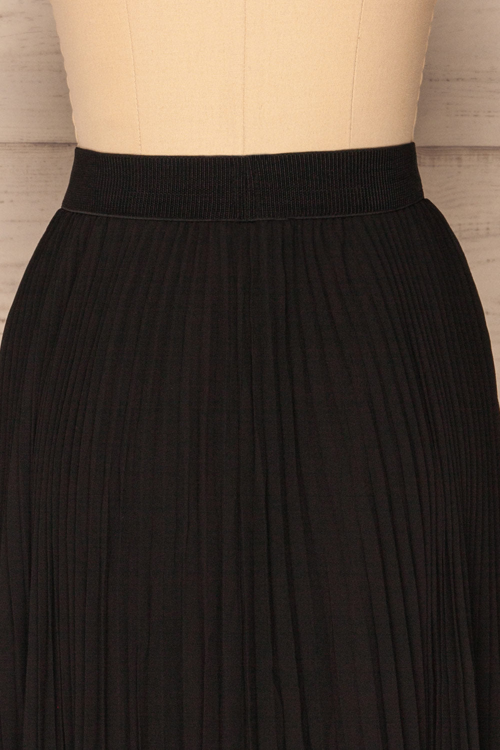 Kornik Coal Black Pleated Midi Skirt | BACK CLOSE UP | La Petite Garçonne