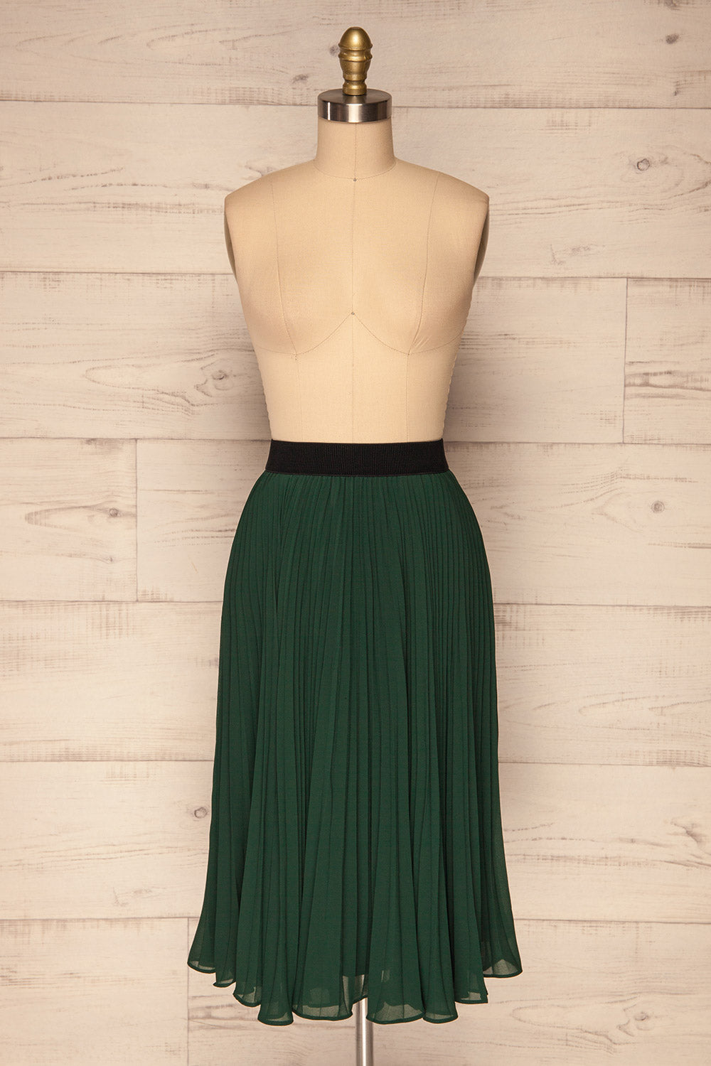 Kornik Pine Green Pleated Midi Skirt | FRONT VIEW | La Petite Garçonne