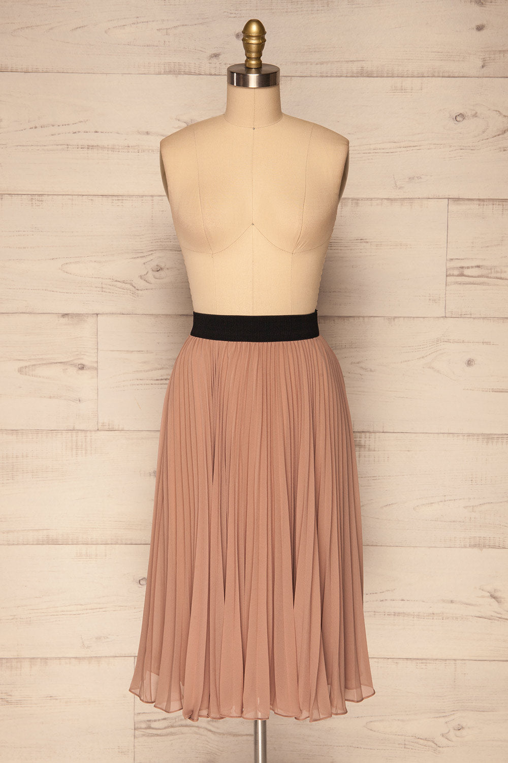 Kornik Sand Beige Pleated Midi Skirt | FRONT VIEW | La Petite Garçonne