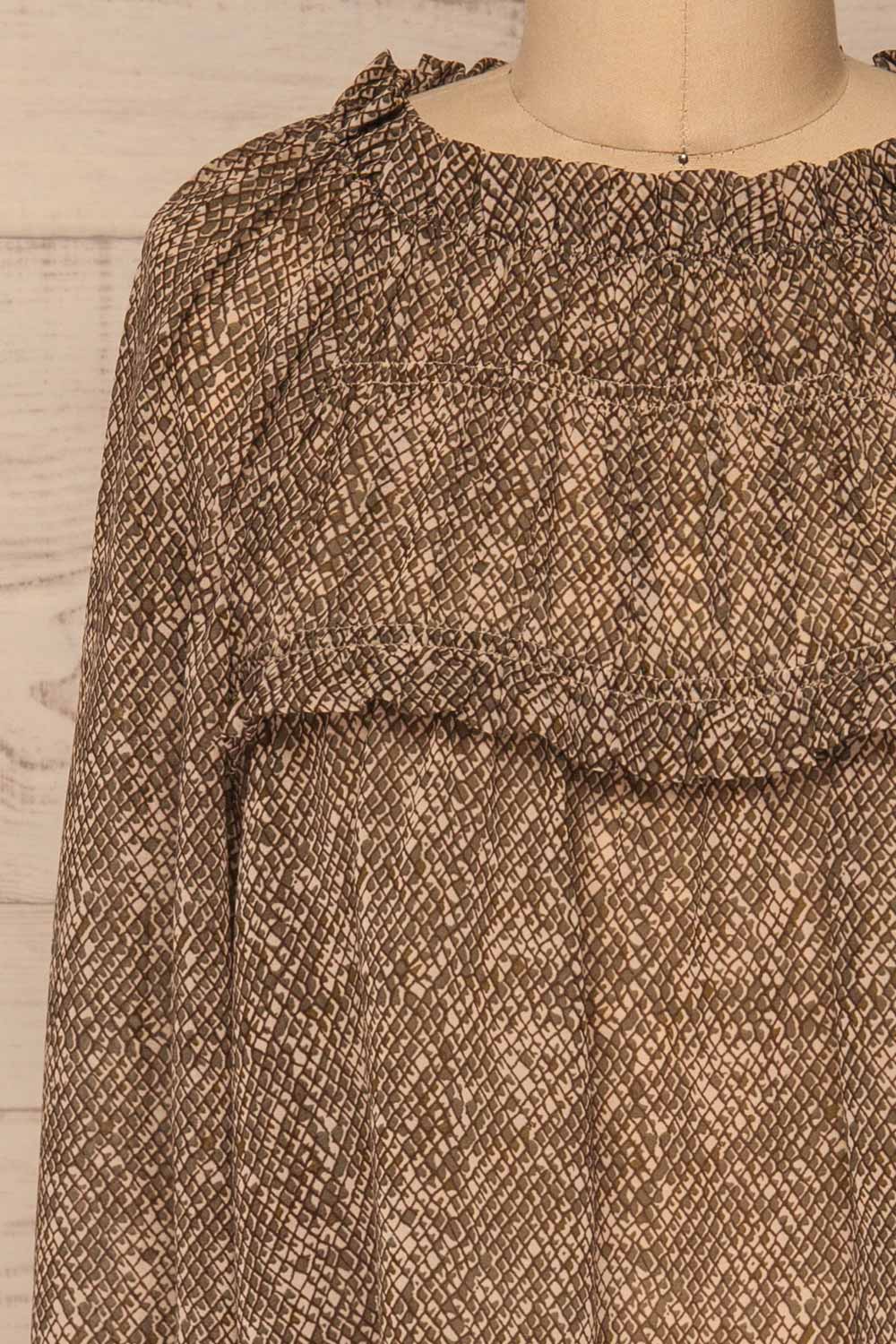 Kowal Green Snake Print Blouse | La petite garçonne front close-up