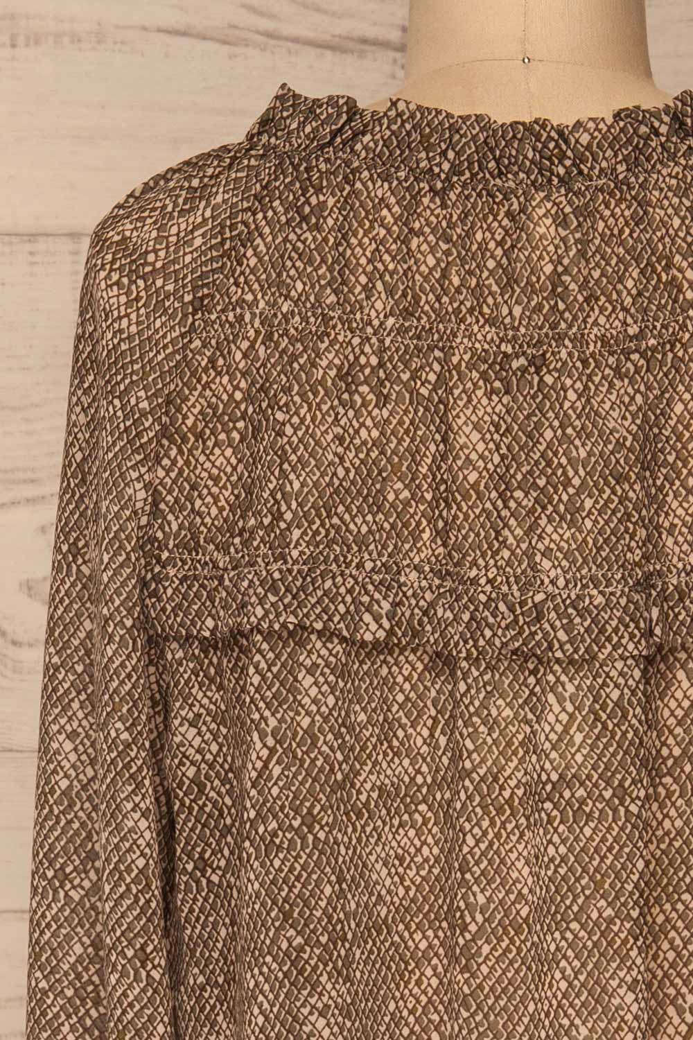 Kowal Green Snake Print Blouse | La petite garçonne back close-up