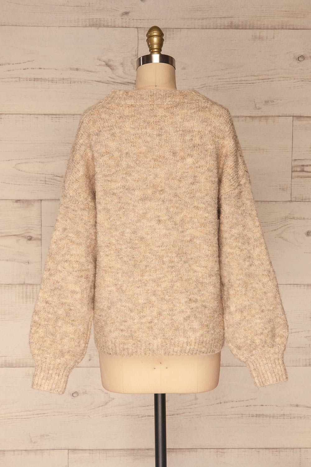 Kozle Beige Fuzzy Knitted Sweater | La petite garçonne back view