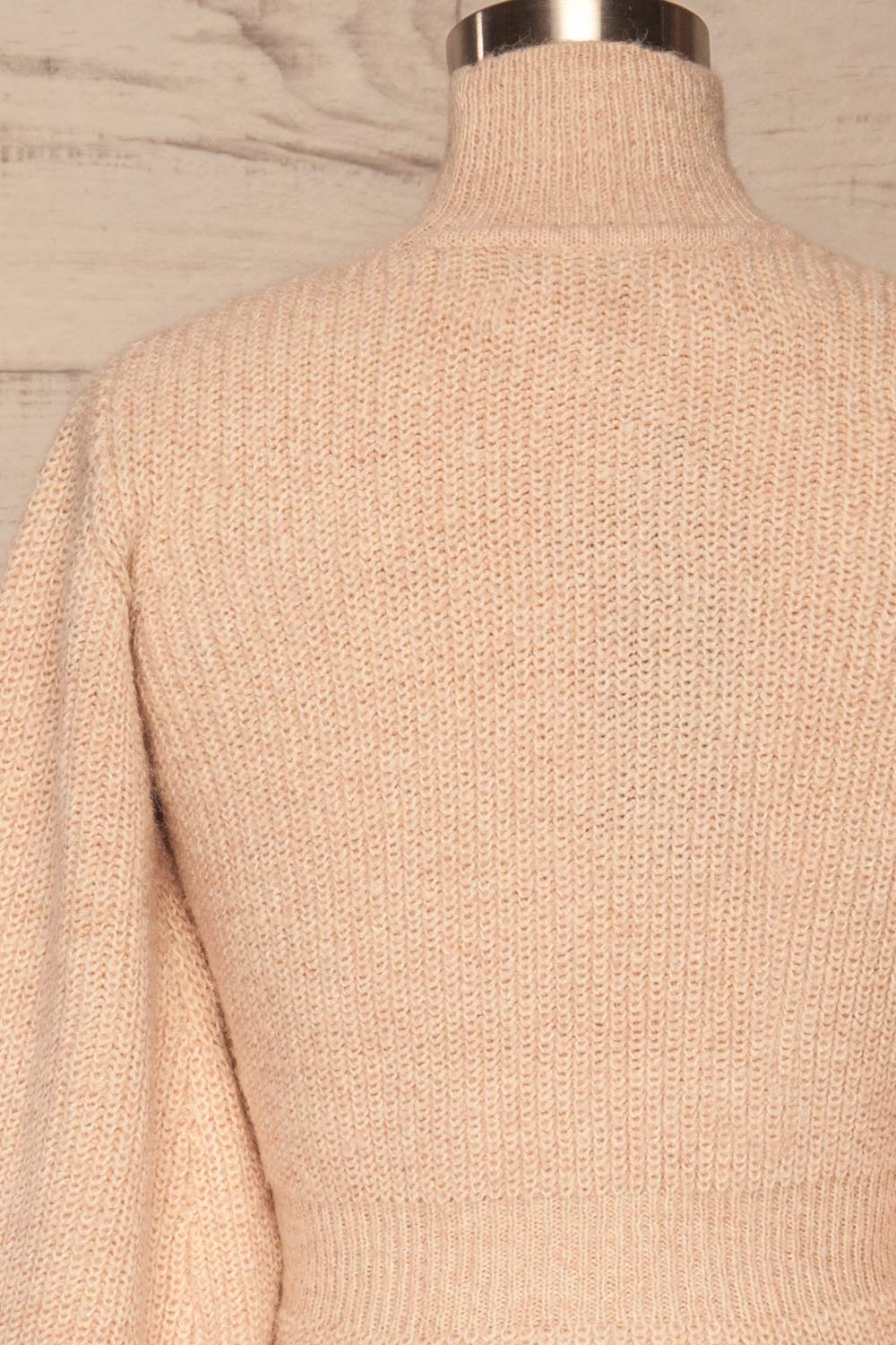 Krems Light Pink Puffy Sleeve Knit Sweater | La petite garçonne back close up