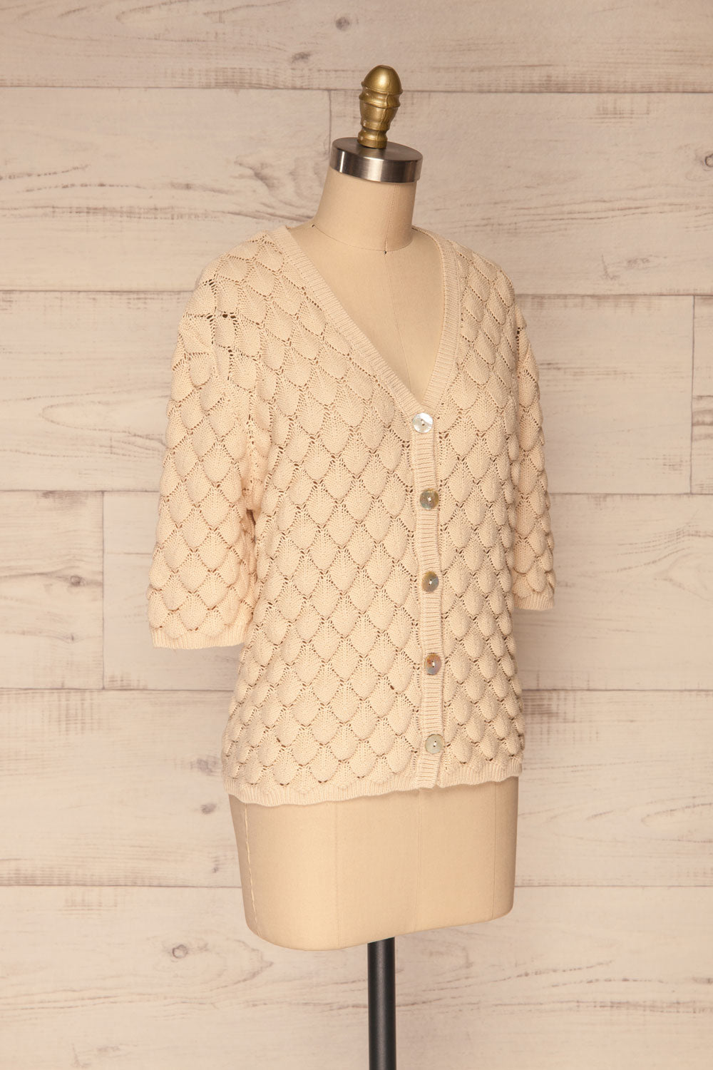 Krynica Sand Beige V-Neck Knit Top | La petite garçonne side view