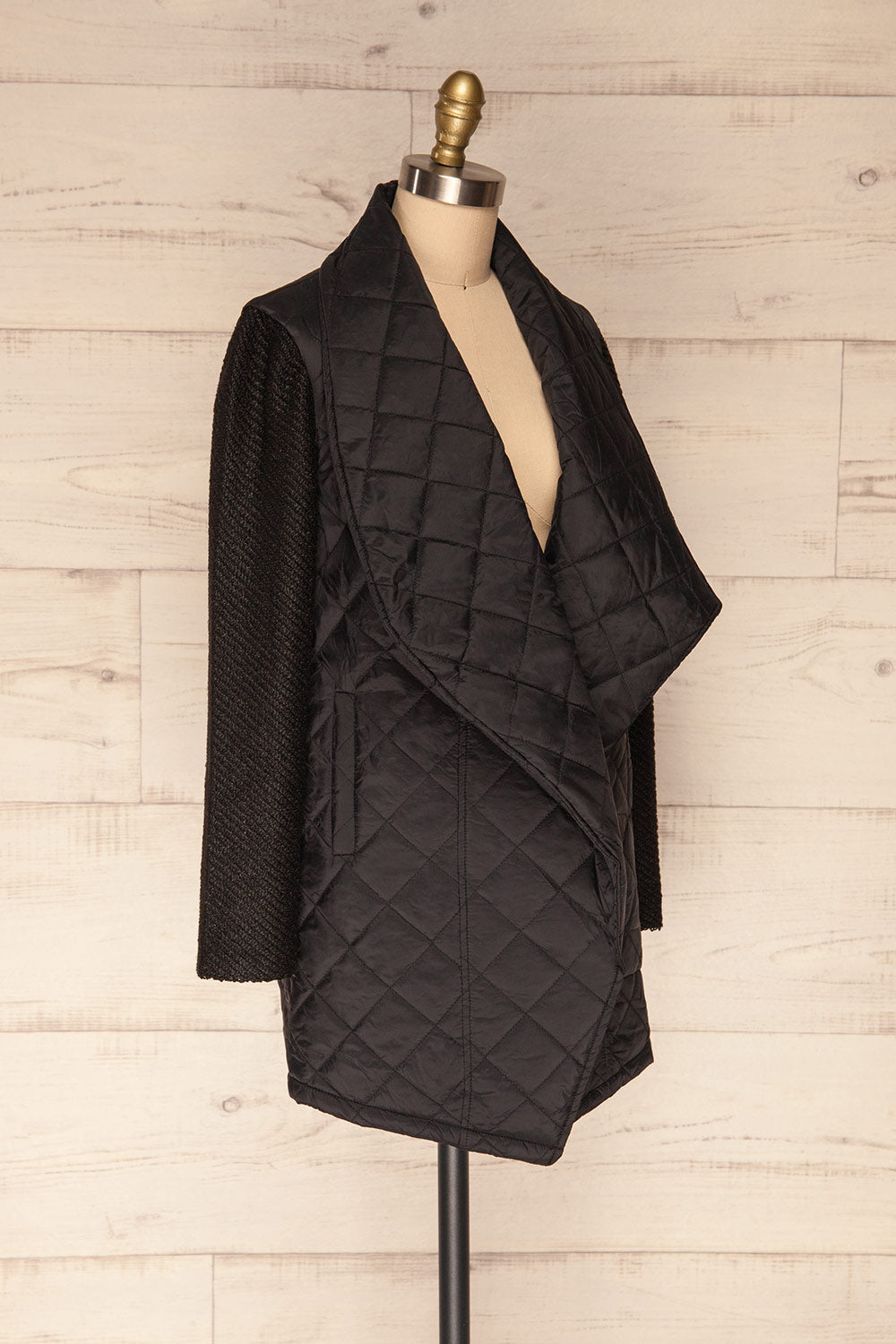 Kujawska Black Quilted Coat w/ Shawl Collar | SIDE VIEW | La Petite Garçonne