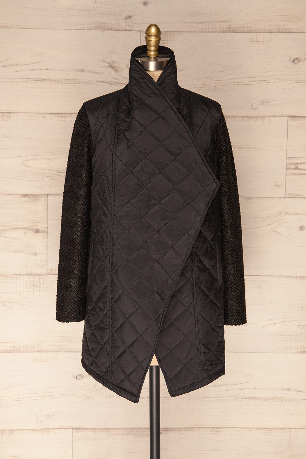 Kujawska Black Quilted Coat w/ Shawl Collar | FRONT VIEW 2 | La Petite Garçonne