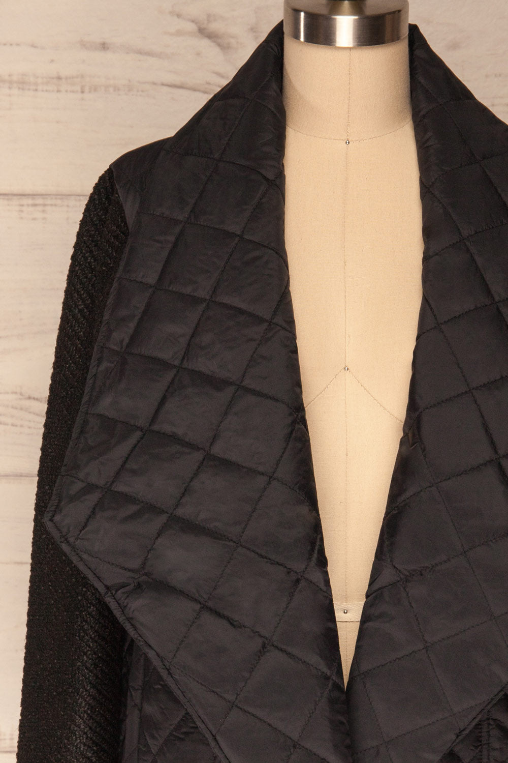 Kujawska Black Quilted Coat w/ Shawl Collar | FRONT CLOSE UP 2 | La Petite Garçonne