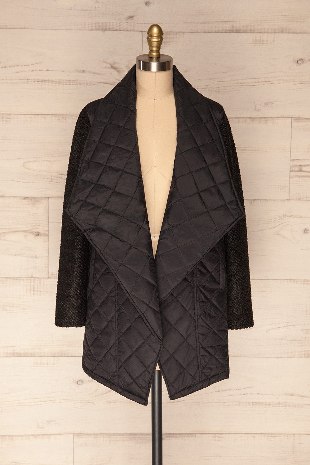 Kujawska Black Quilted Coat w/ Shawl Collar | FRONT VIEW | La Petite Garçonne
