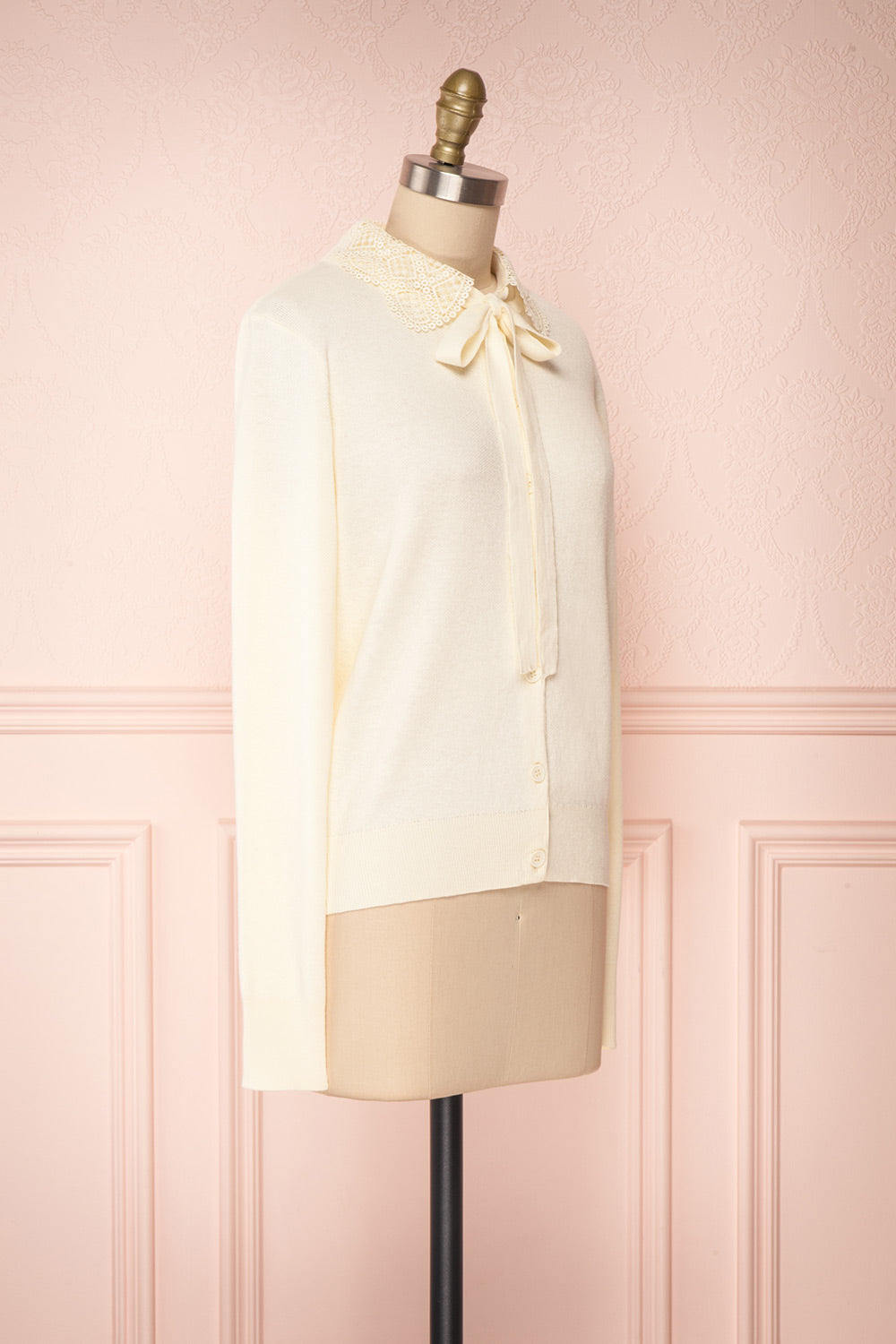 Kuzma Cream Knit Button-Up Cardigan with Lace | Boutique 1861 side view