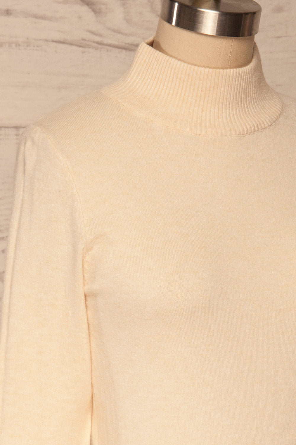 Kuznia Cream Long Sleeve Mock Neck Top | La petite garçonne side close up