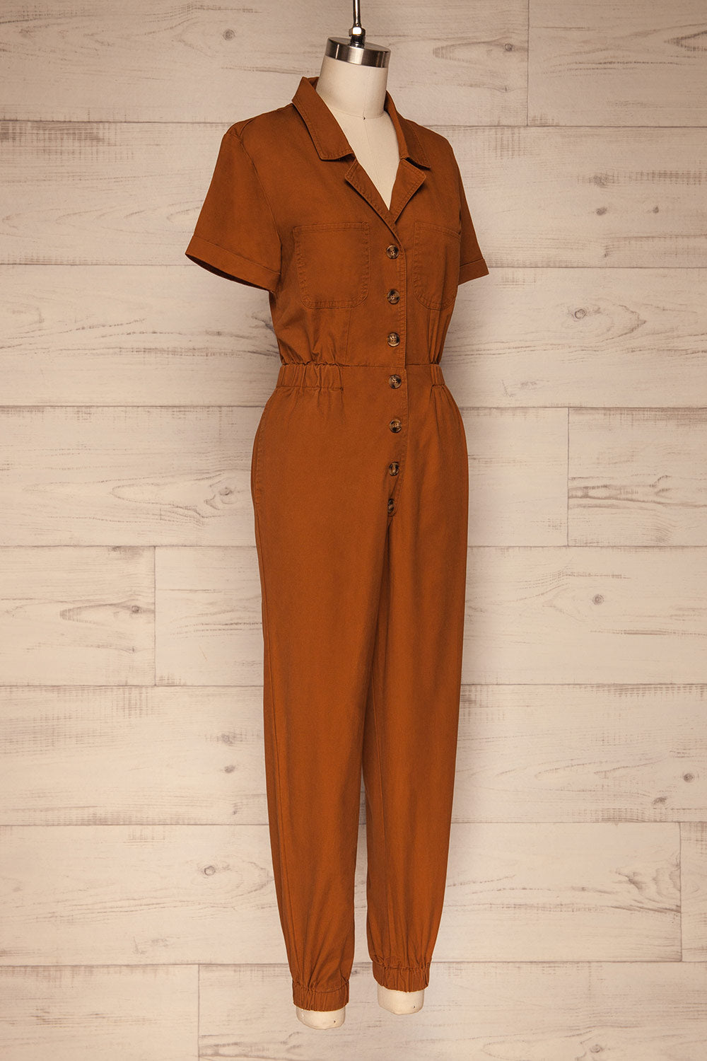 Ladispoli Brown Button-Up Jumpsuit | La Petite Garçonne side view