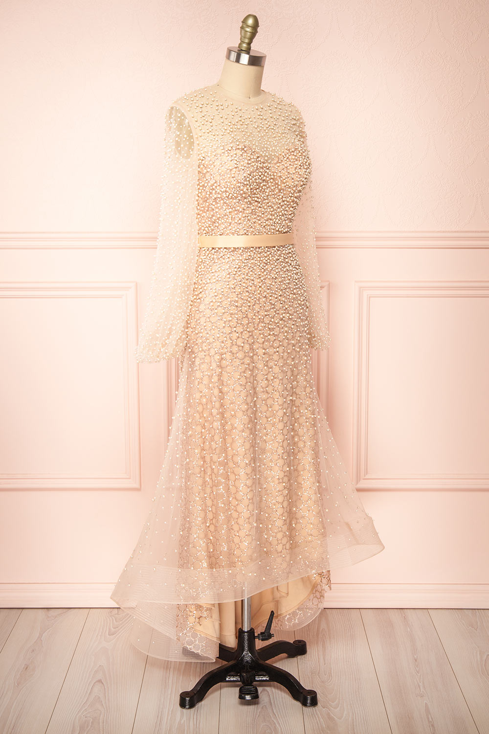 Laelia Long Sleeve Beaded High-Low Midi Dress | Boudoir 1861 side view