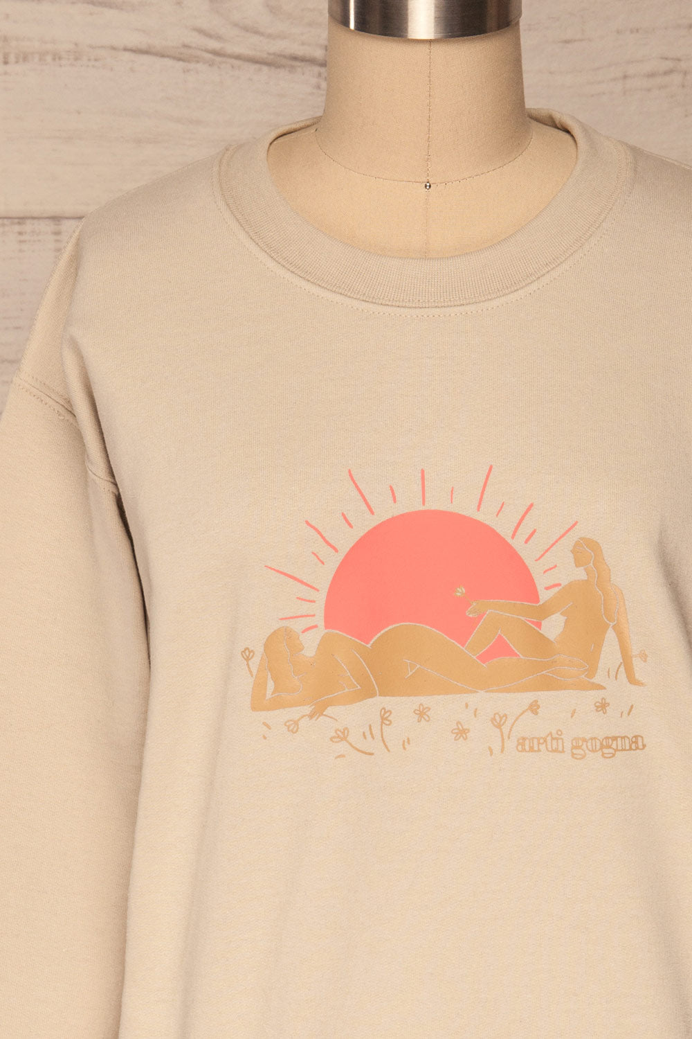 Lagoa Beige Crew Neck Sweatshirt | La petite garçonne front close up
