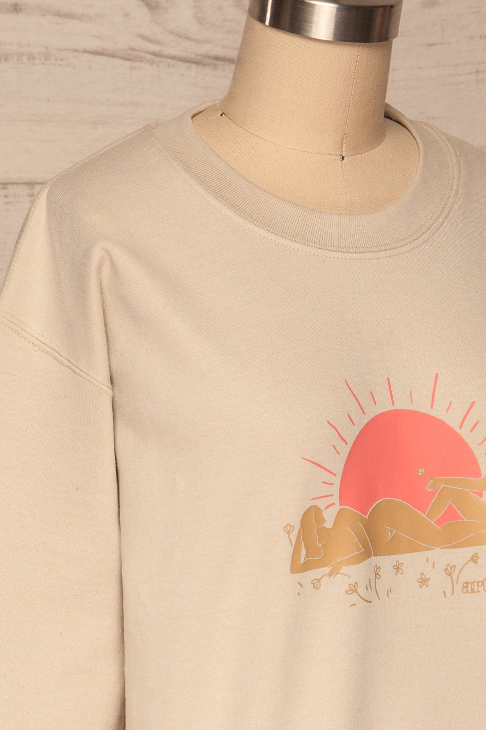 Lagoa Beige Crew Neck Sweatshirt | La petite garçonne side close up