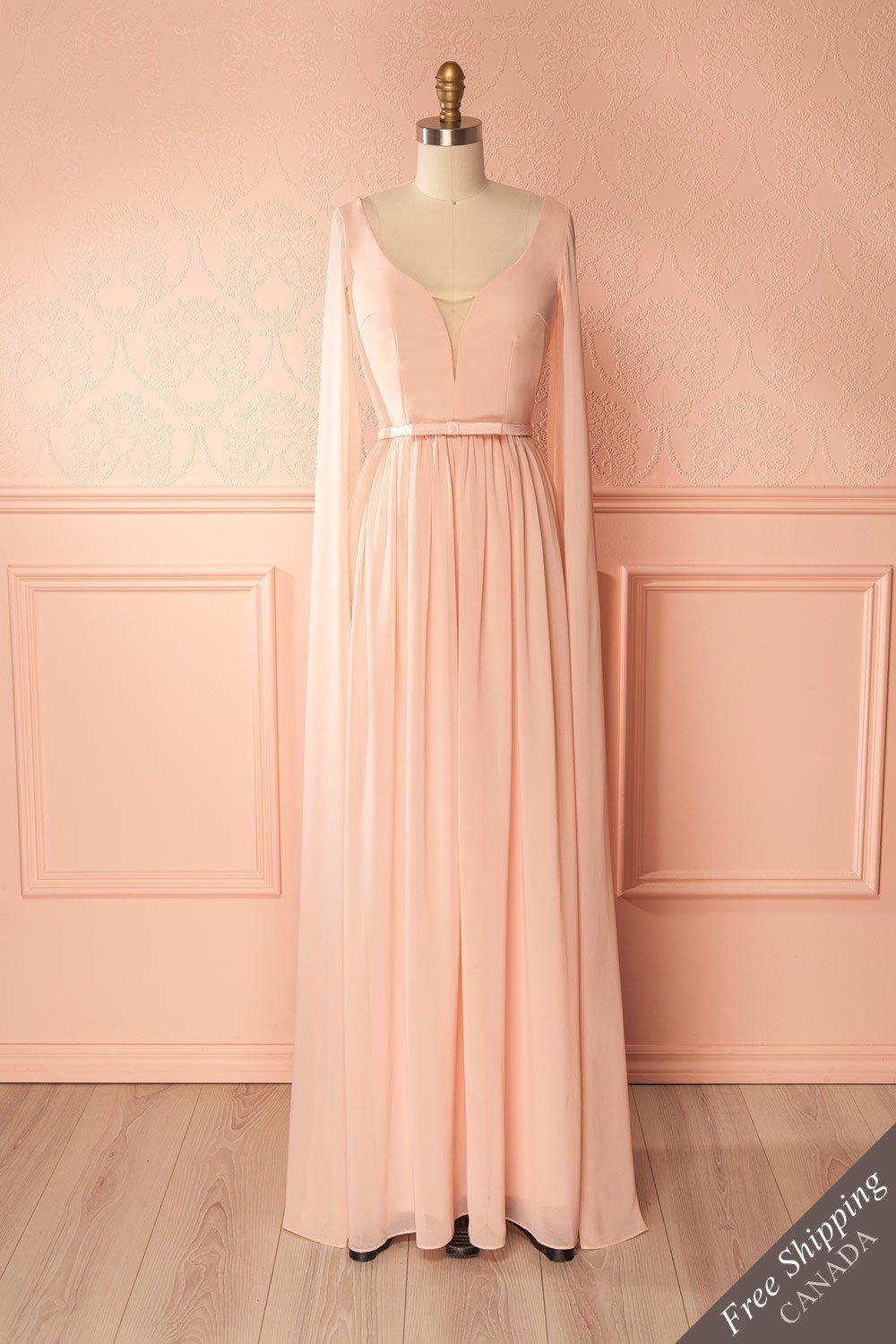 Lallie Pink Light Pink 70s Inspired Chiffon Gown | Boutique 1861 Lallie Pink Light Pink 70s Inspired Chiffon Gown | Boutique 1861