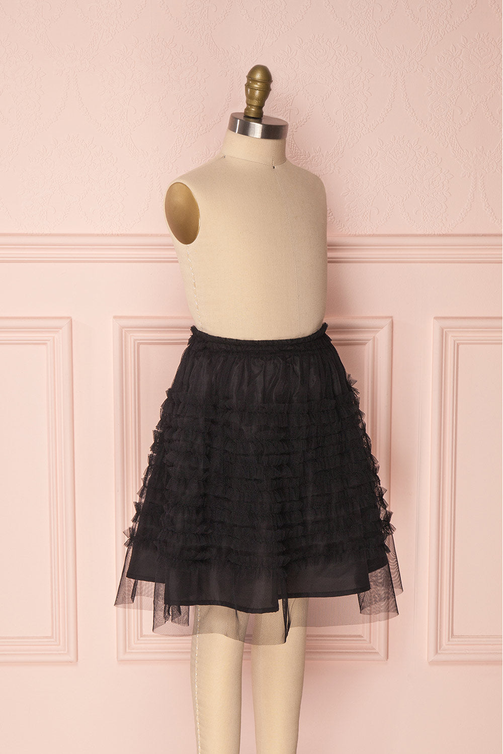 Lamiss Mini Black Ruffled Tulle Kid's Skirt | Boutique 1861 side view