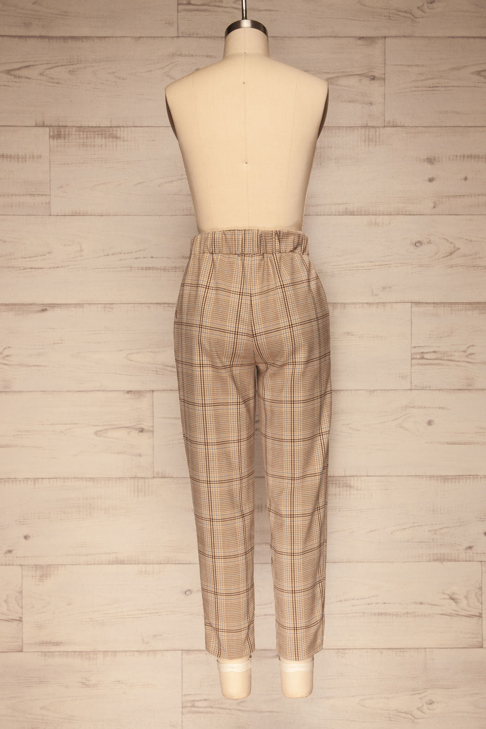 Lara Beige Straight Leg Plaid Pants | La petite garçonne back view