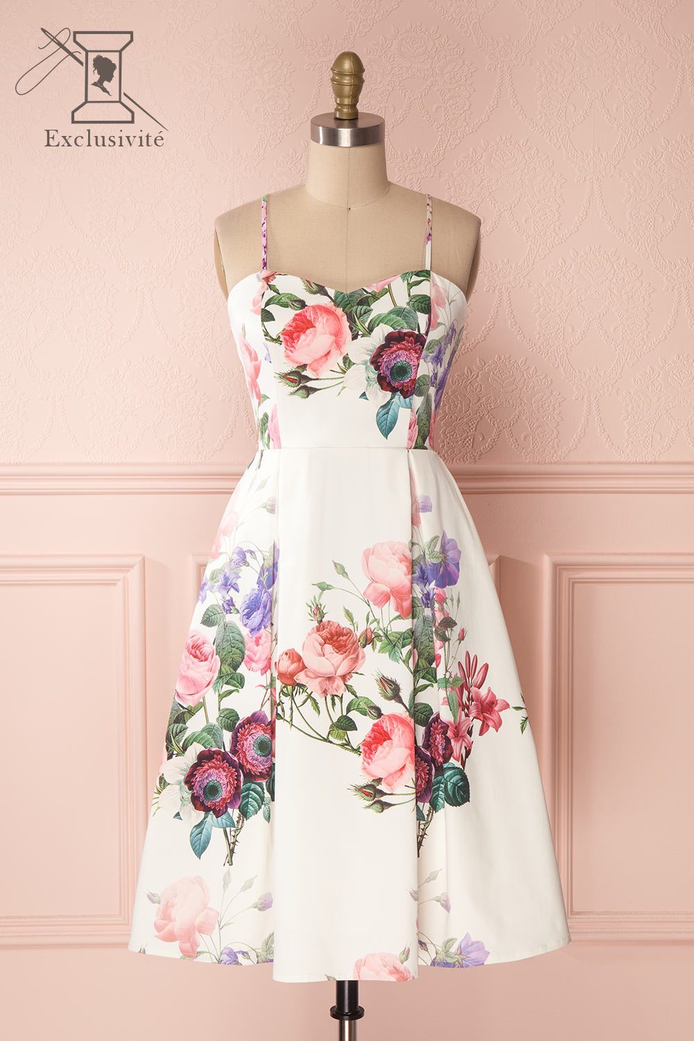 Lauralie White A-Line Cocktail Dress with Floral Print | Boutique 1861