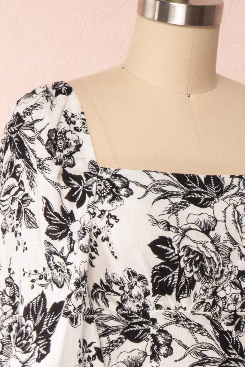 Lausanne White & Black Floral Print Crop Top | Boutique 1861 side close up
