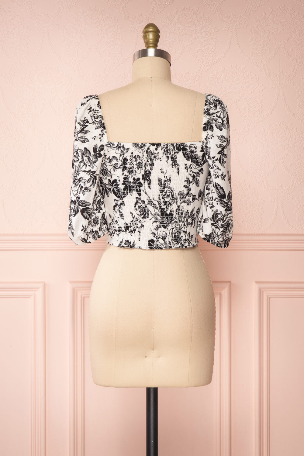 Lausanne White & Black Floral Print Crop Top | Boutique 1861 back view