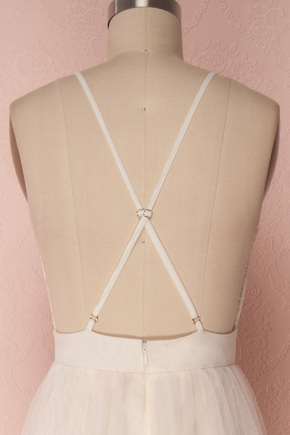 Laycy Ice | Cream Mesh Gown with Plunging Neckline