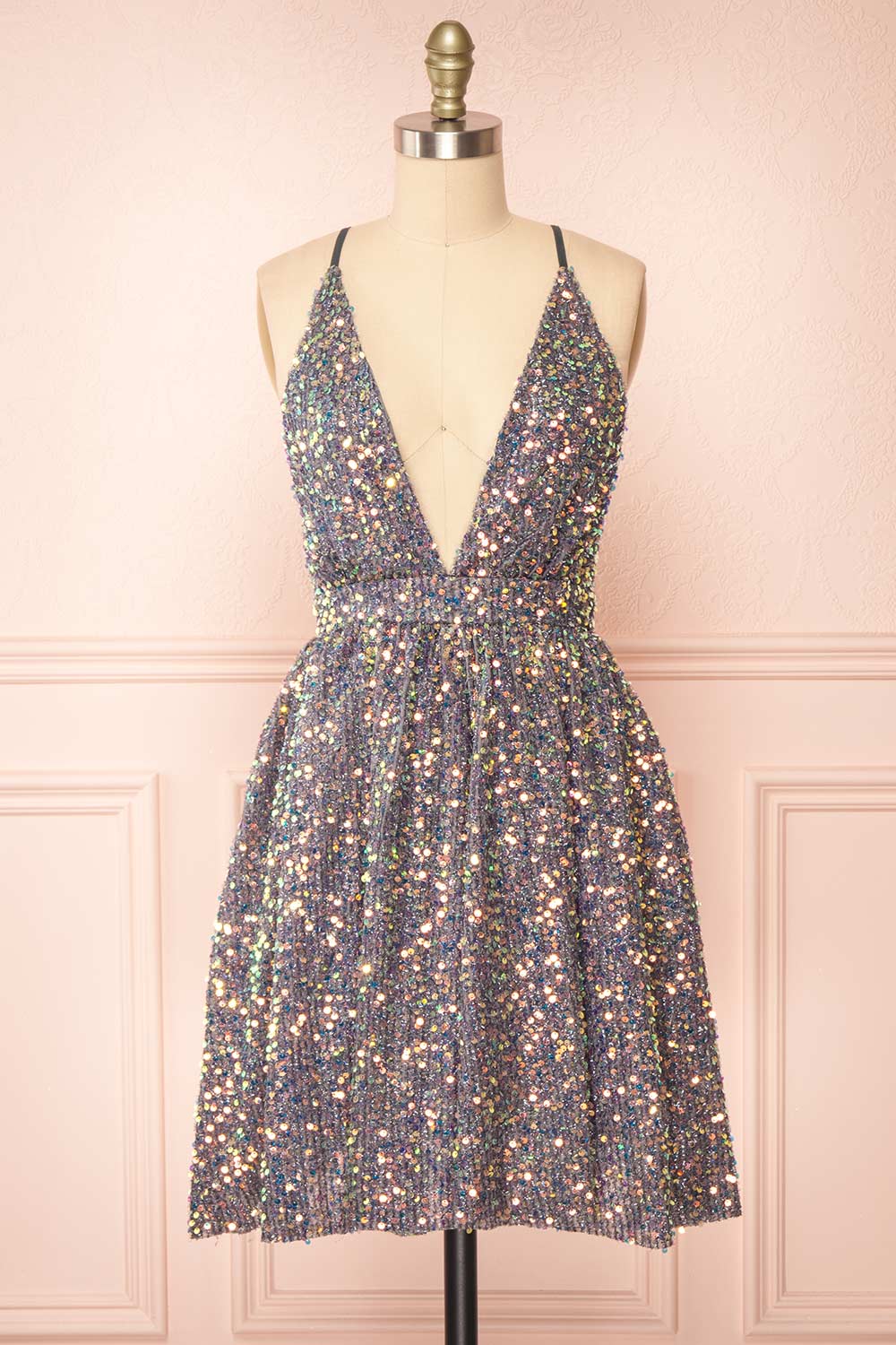 Layla Grey Backless Short Sequin Dress