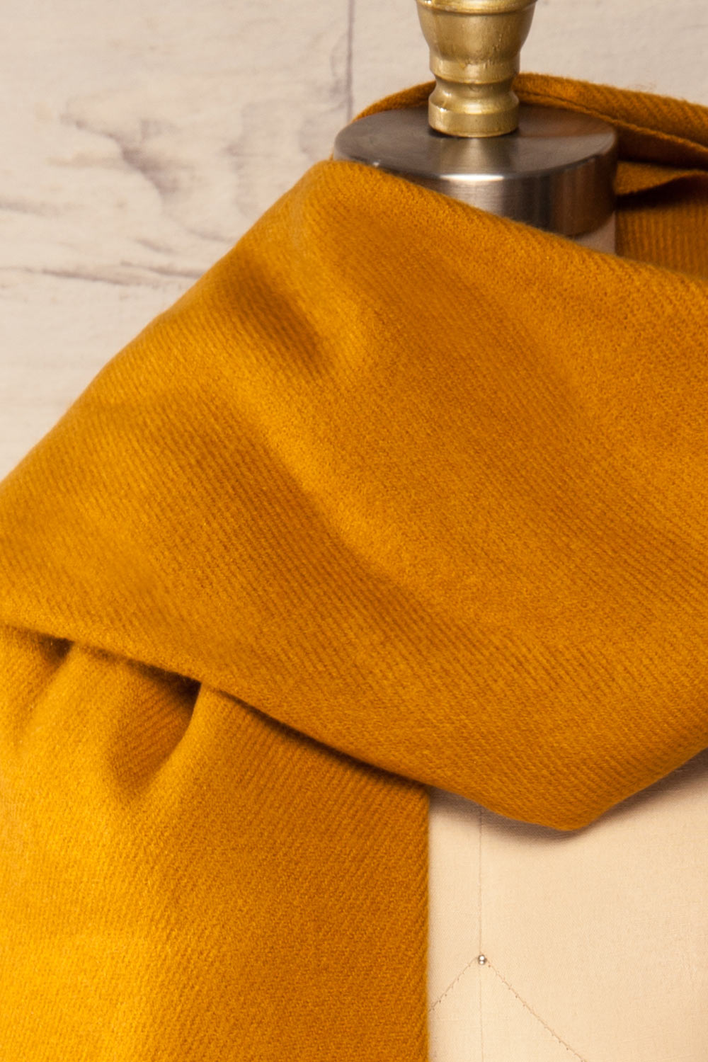 Le Baiser Mustard Soft Knitted Scarf | La petite garçonne wrap close-up