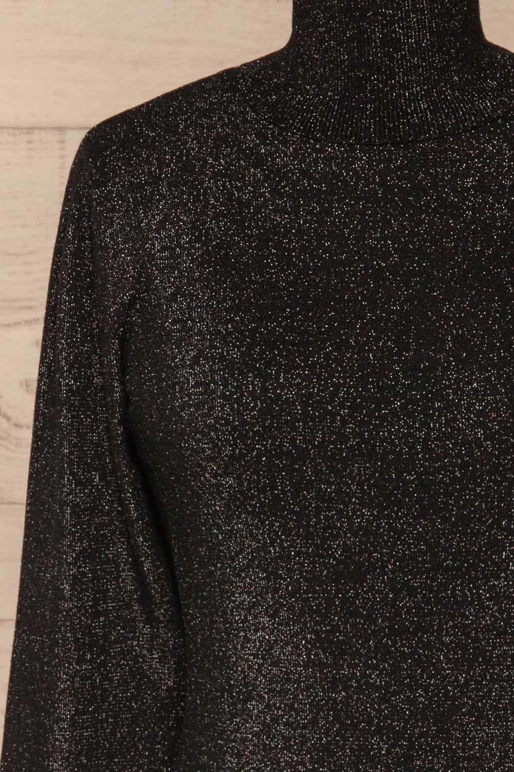 Lecco Black Sparkling Turtleneck Top | La petite garçonne front close-up