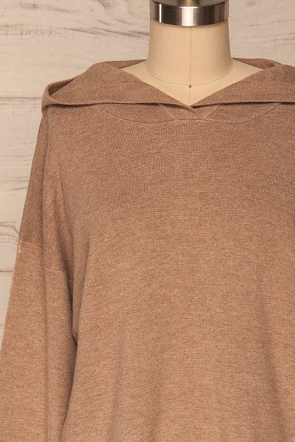 Leczna Taupe Hooded Knit Sweater | La petite garçonne front close up