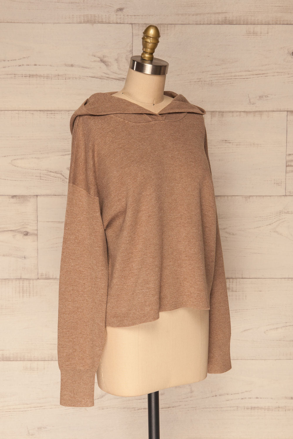 Leczna Taupe Hooded Knit Sweater | La petite garçonne side view