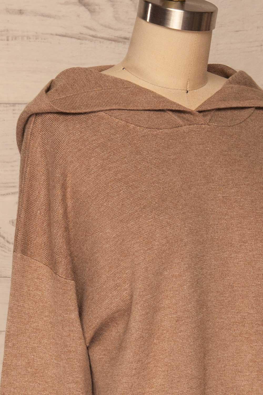 Leczna Taupe Hooded Knit Sweater | La petite garçonne side close up
