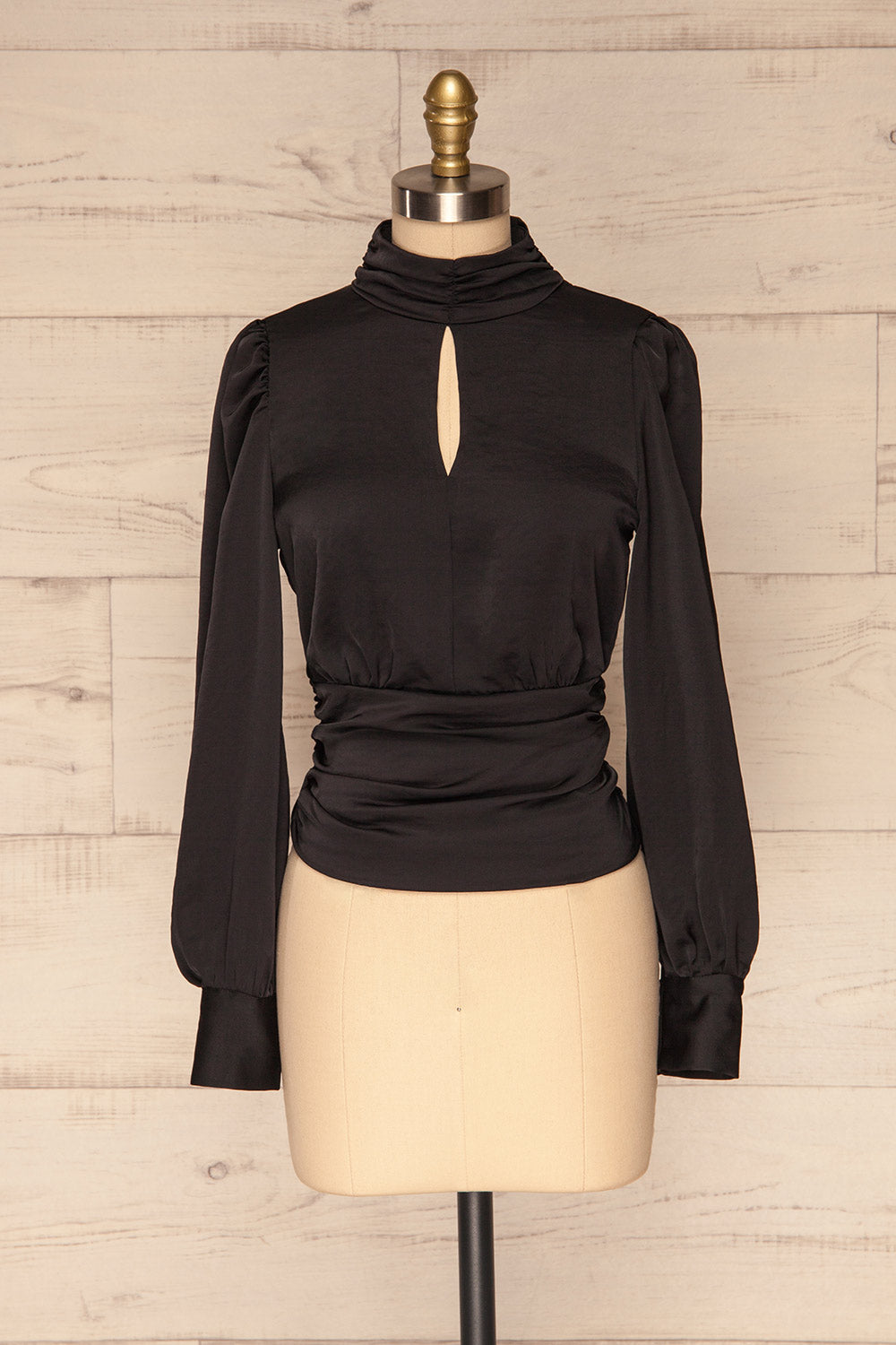 Lentini Onyx Black Long Sleeved Satin Top | La Petite Garçonne front view