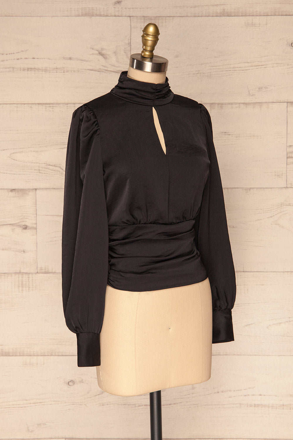 Lentini Onyx Black Long Sleeved Satin Top | La Petite Garçonne side view
