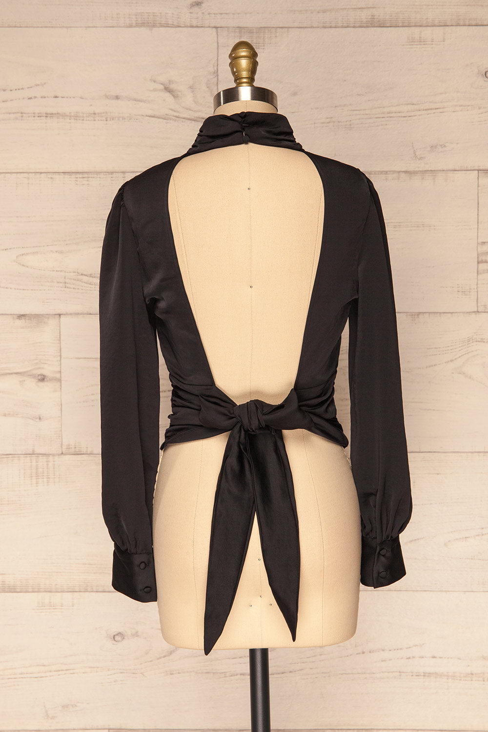 Lentini Onyx Black Long Sleeved Satin Top | La Petite Garçonne back view