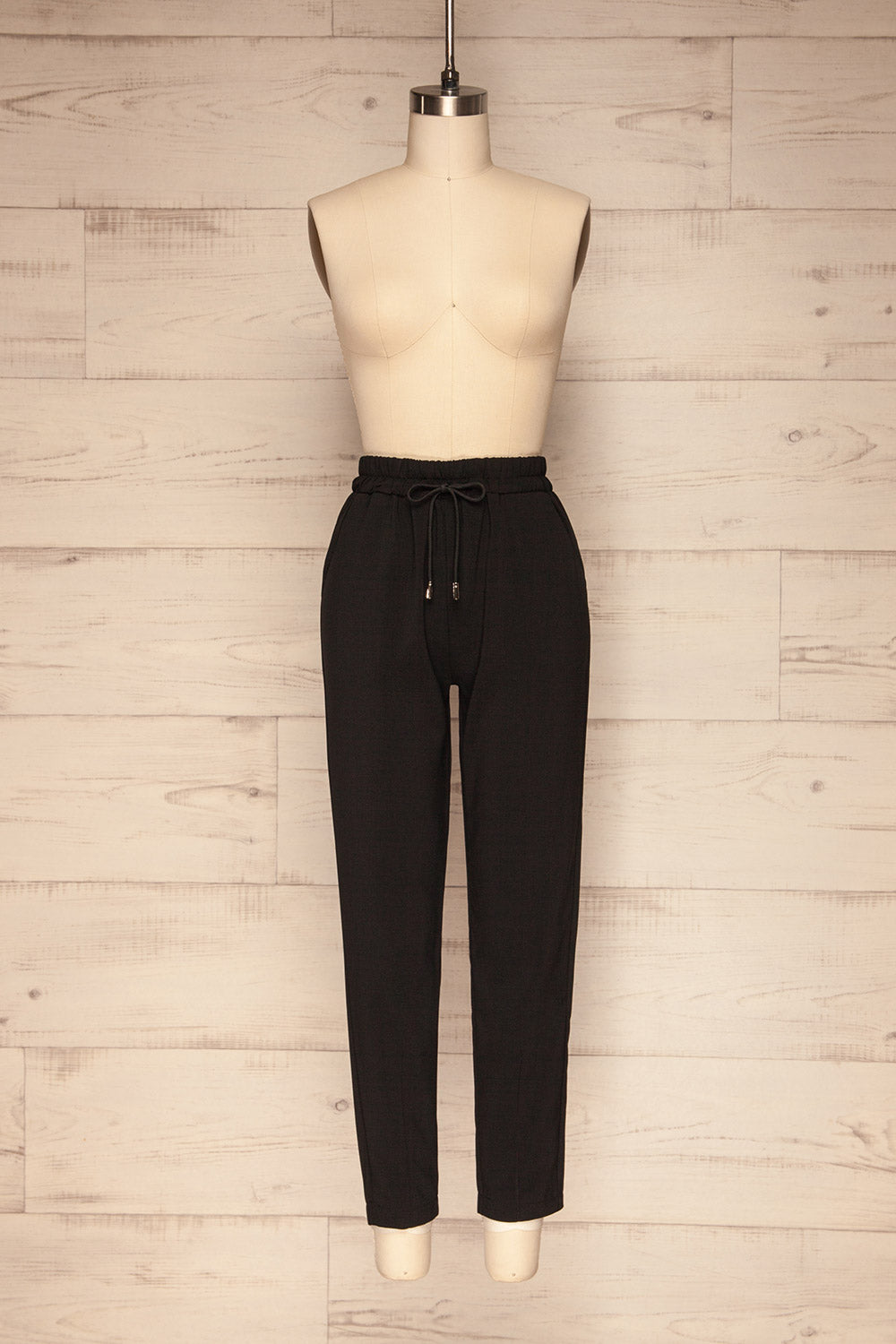 Leporis Black Lightweight Straight Leg Pants | La Petite Garçonne front view
