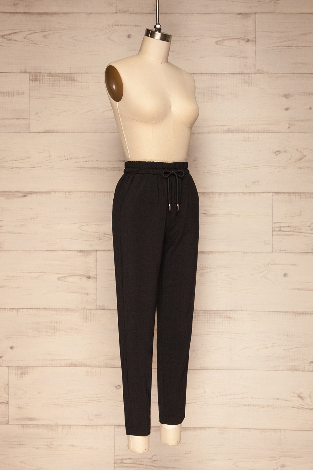 Leporis Black Lightweight Straight Leg Pants | La Petite Garçonne side view