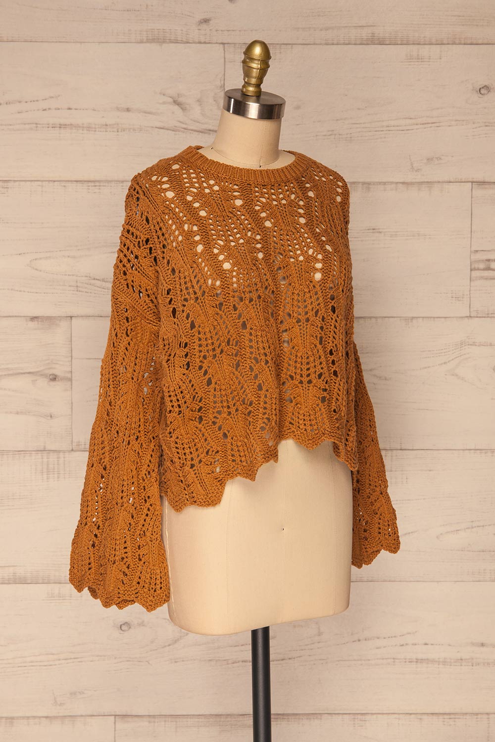 Lesko Brown Crochet Knit Top | La petite garçonne side view