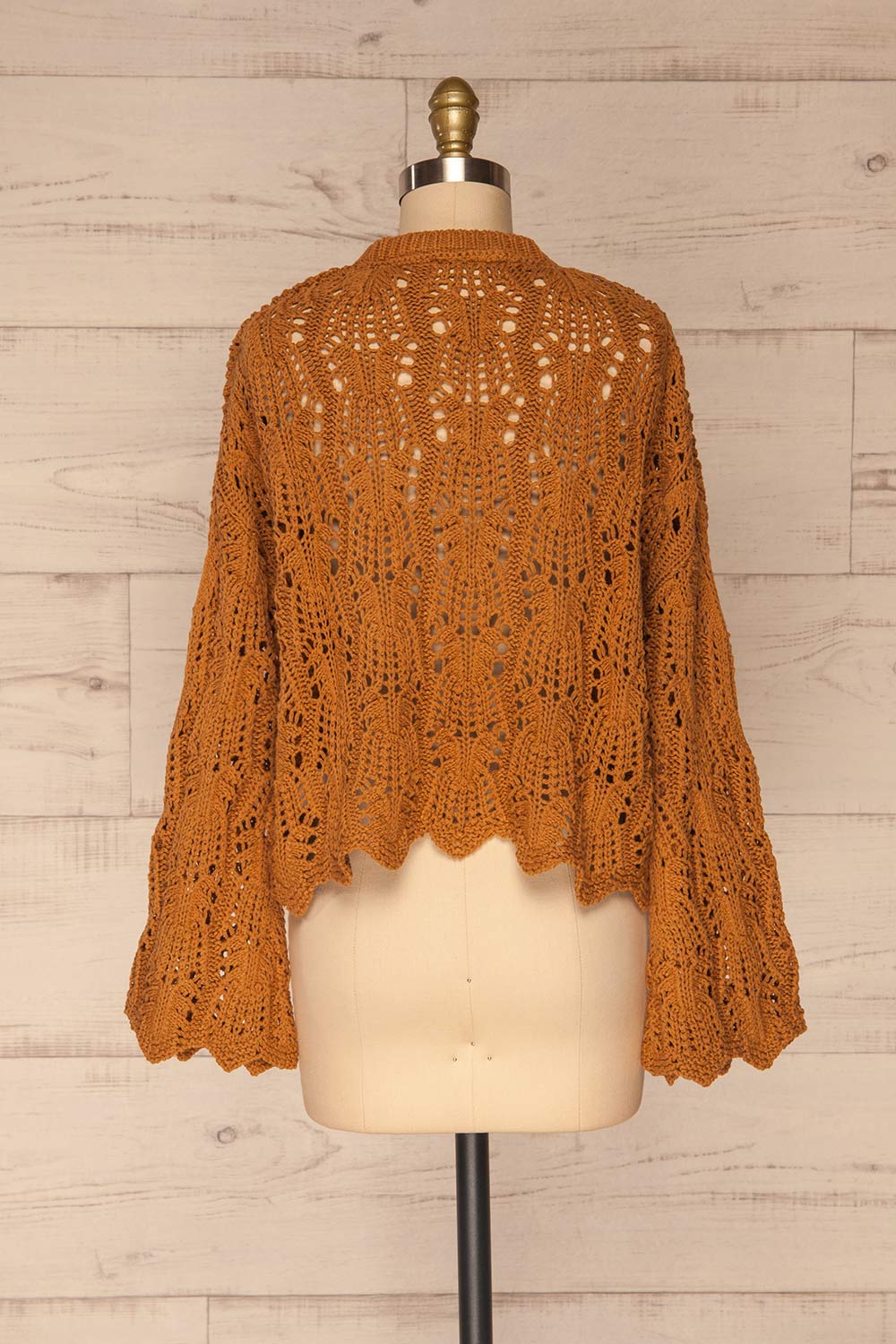 Lesko Brown Crochet Knit Top | La petite garçonne back view