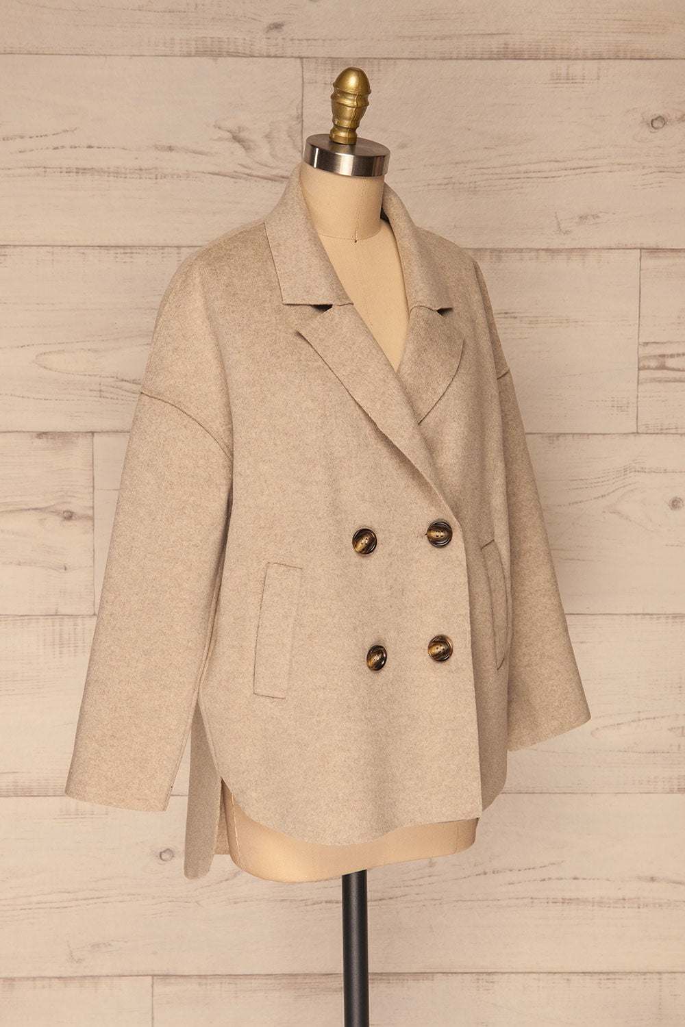 Leszno Beige | Veston Boutonné en Laine