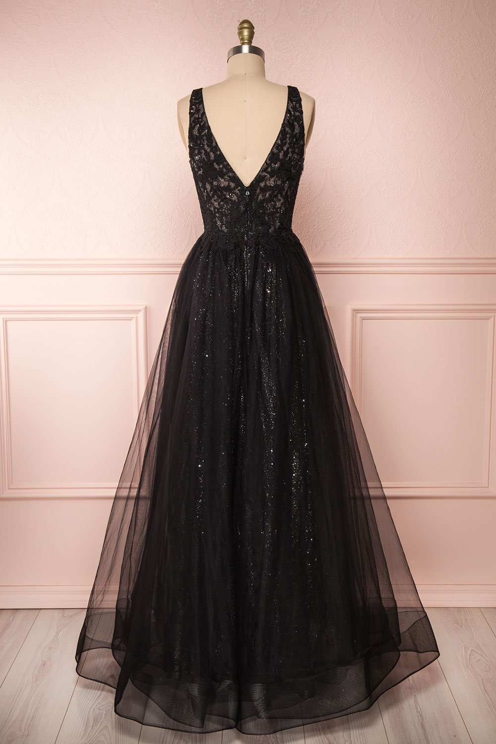 Letha Black Tulle & Beaded Gown | Robe Maxi back view | Boutique 1861