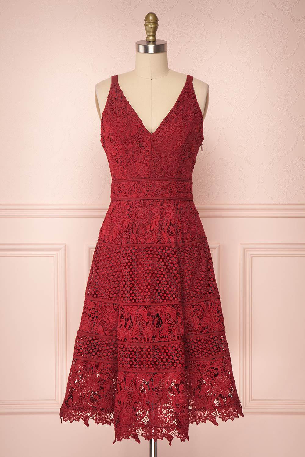 Leyina Burgundy Lace A-Line Cocktail Dress | Boutique 1861