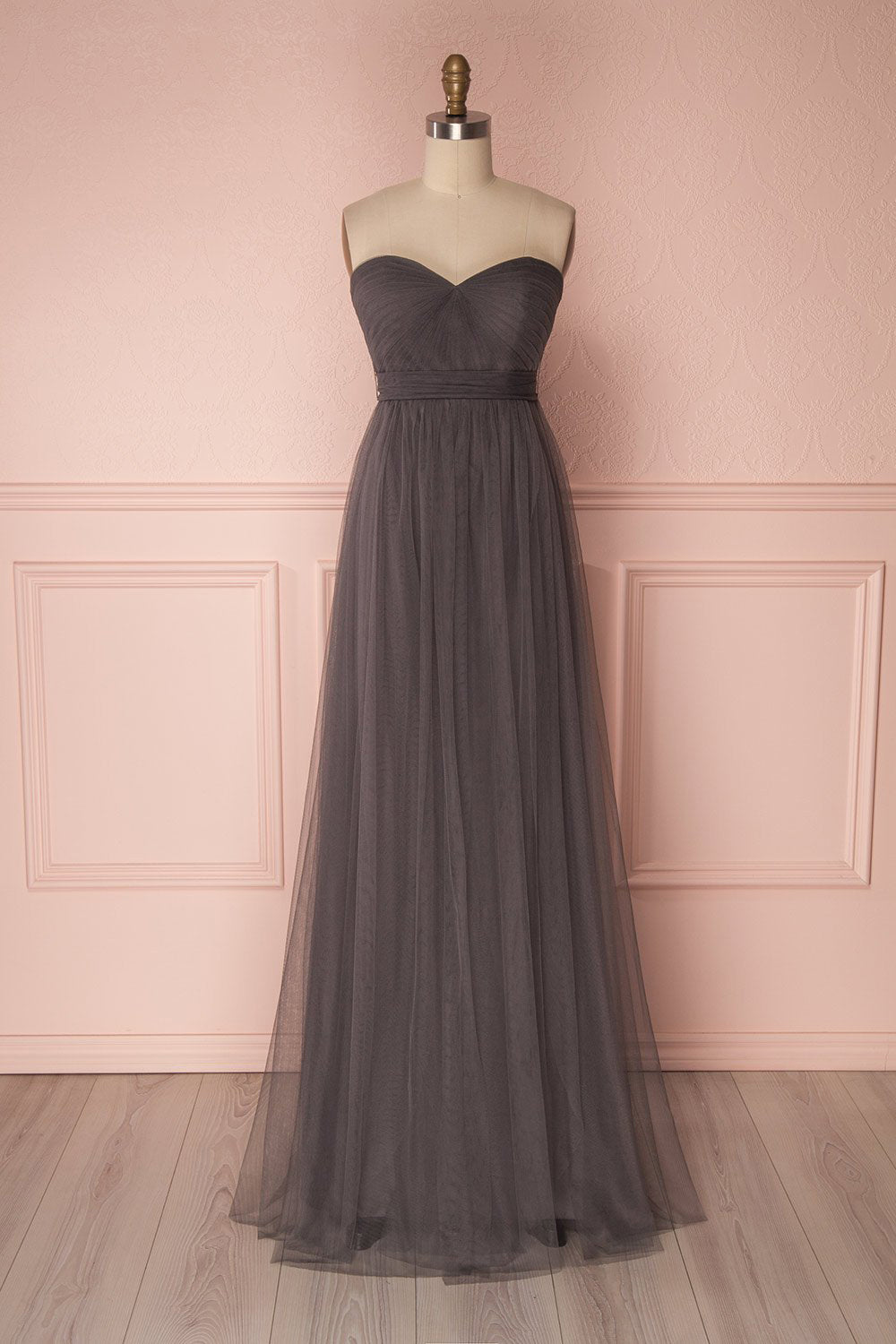 Linaya Charcoal Draped Bustier Empire Gown | Boudoir 1861