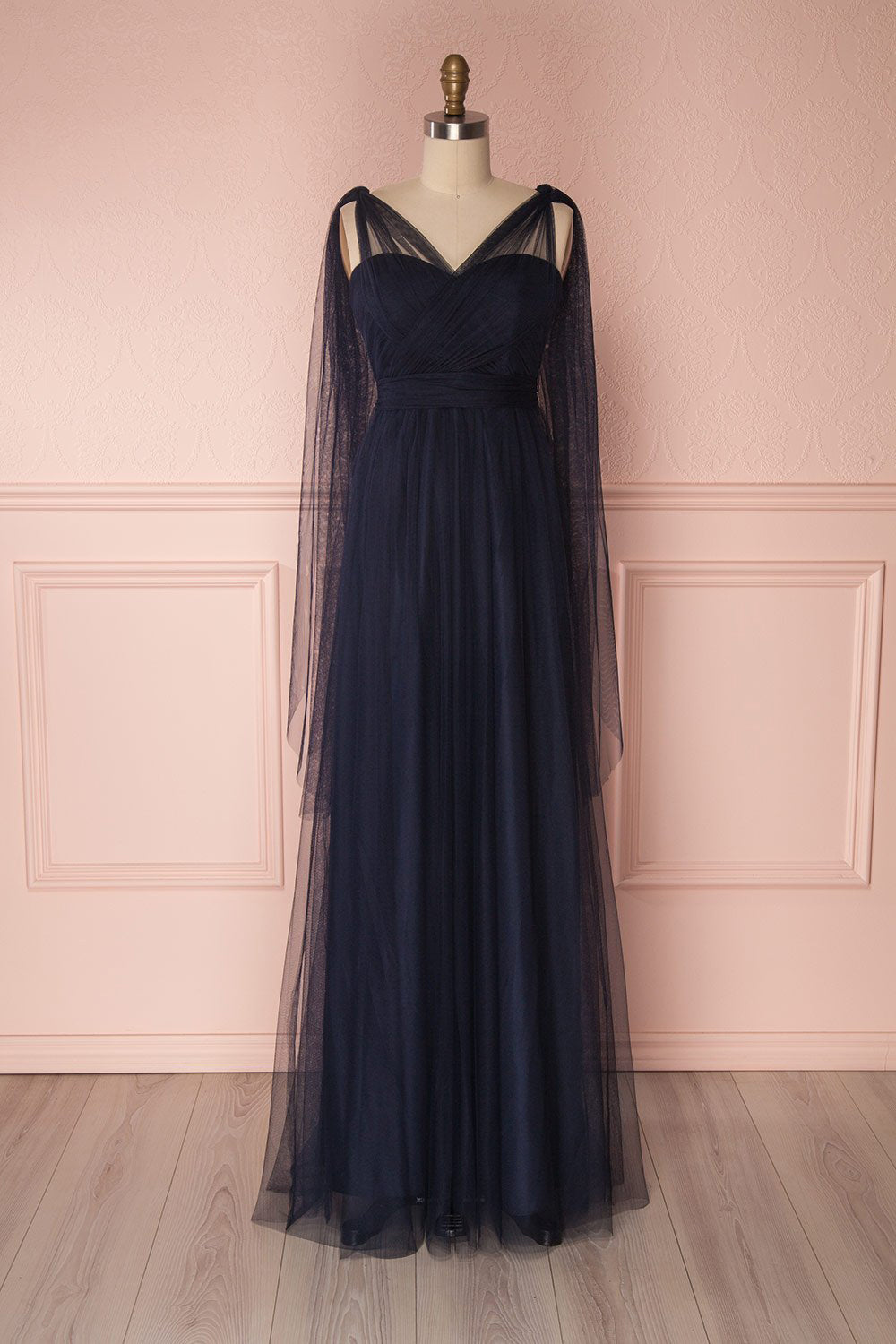 Linaya Navy Draped Bustier Empire Gown | Boudoir 1861